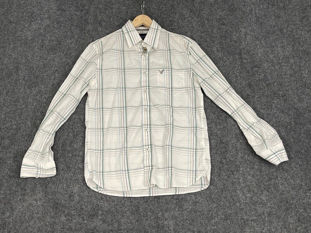 Americen Eagle Shirt Mens Small White Button Up Long Sleeve Logo Cotton N25